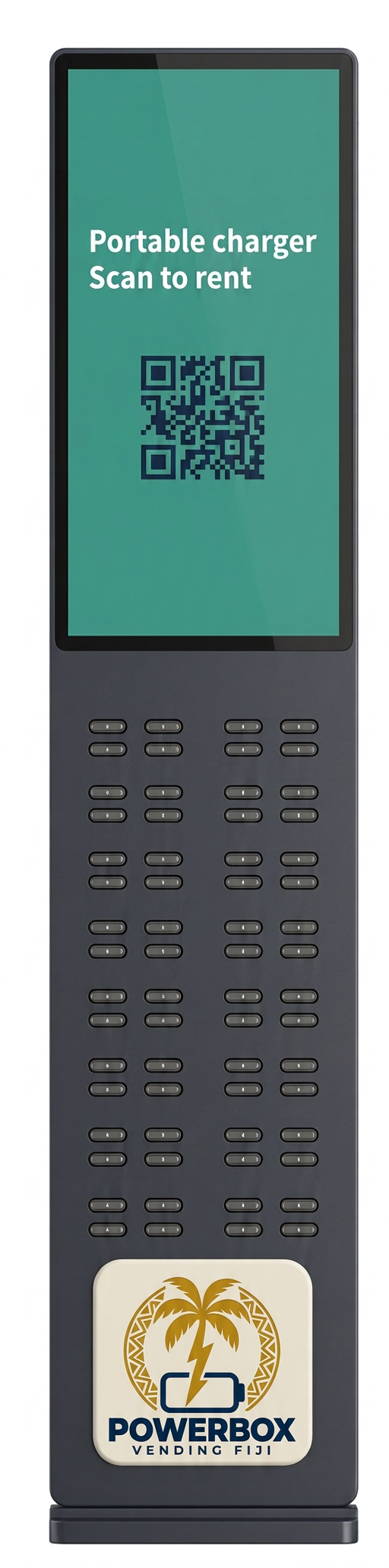 PowerBox Vending Fiji tall charging station with QR code screen